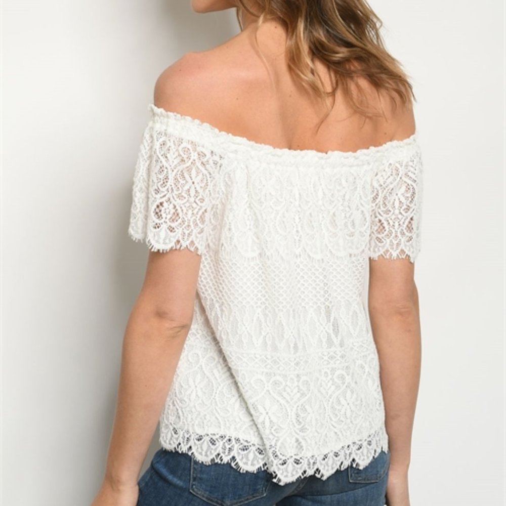 GIRLY & FLIRTY WHITE LACE OFF SHOULDER TOP - Picture 3 of 8